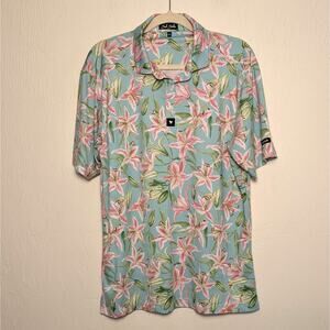 Bad Birdie Polo Mens L Blue Floral Golf Short Sleeve Collared Jersey Performance